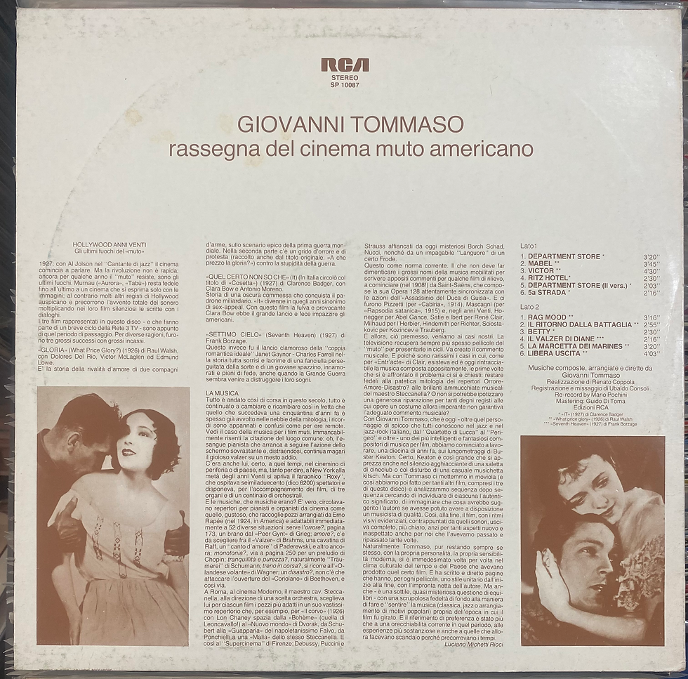 Copertina posteriore: Giovanni Tomaso, Rassegna del cinema muto americano