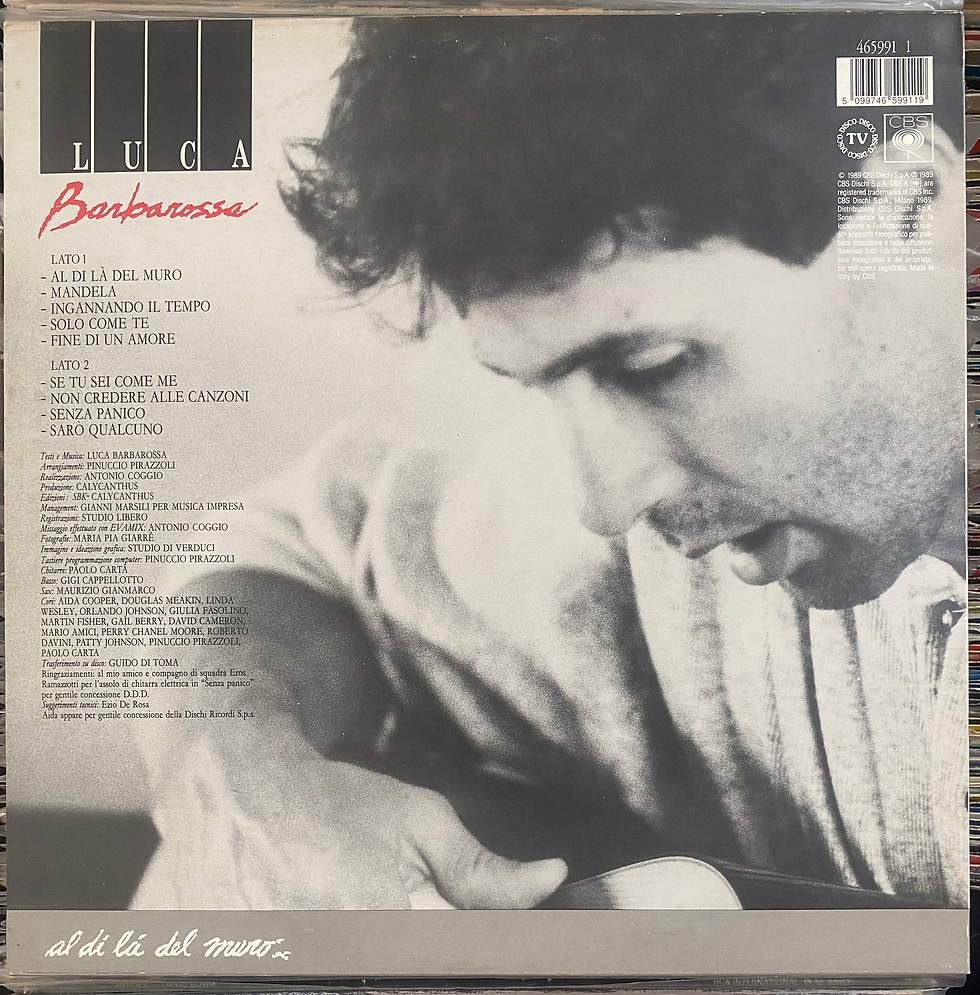 Copertina posteriore dell'album, "Barone Rosso" di Ruggero, dettagli canzoni.