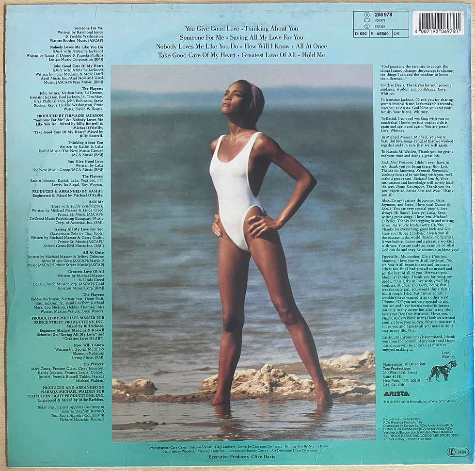 Whitney Houston: retro copertina album, mare, musica Dany