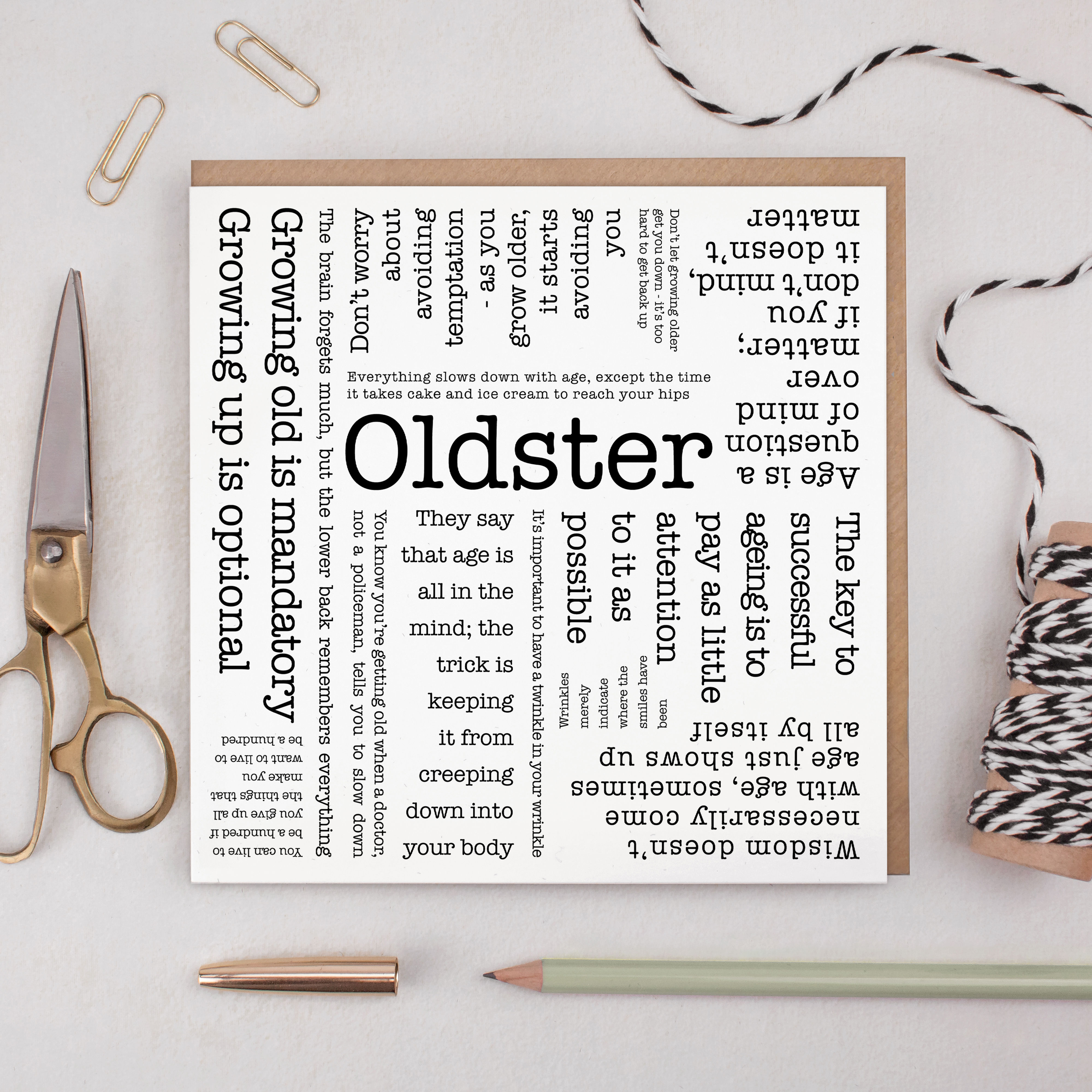 Oldster Funny Word Cloud Birthday Card