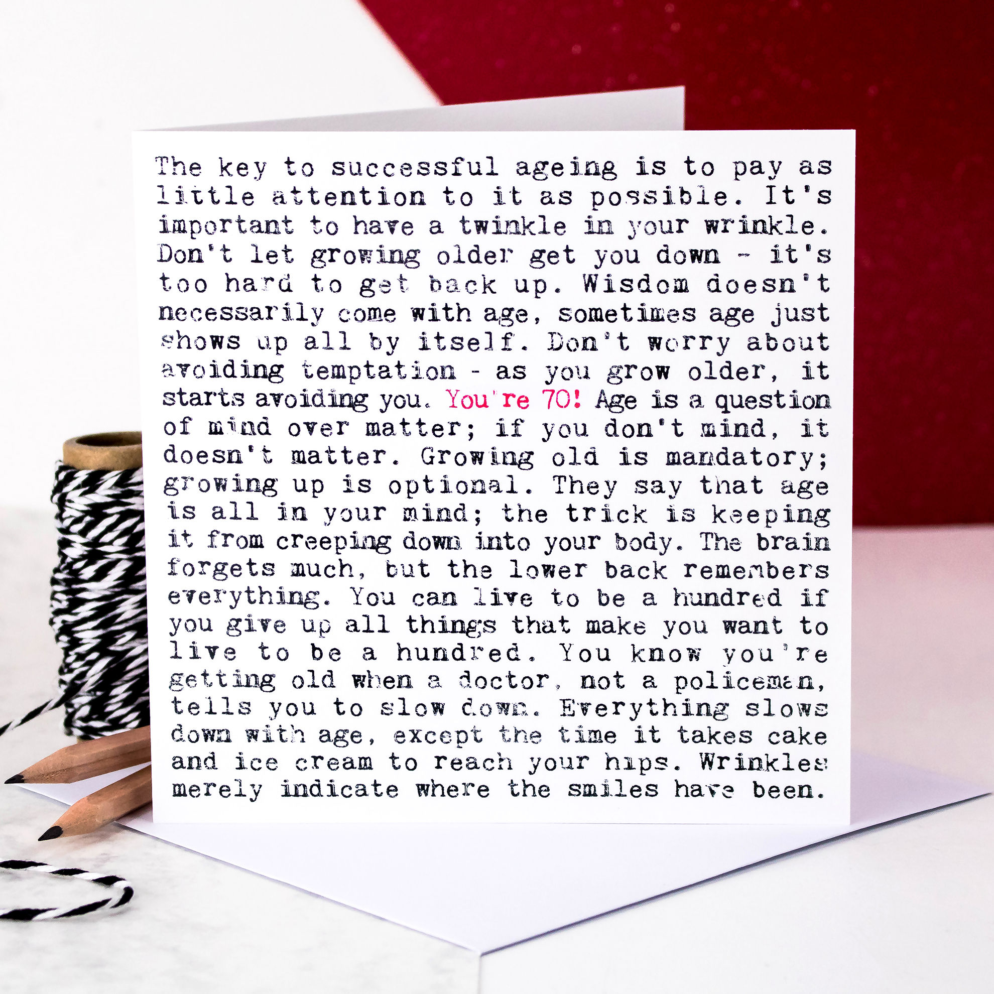 70th Birthday Card with Quotes about Ageing