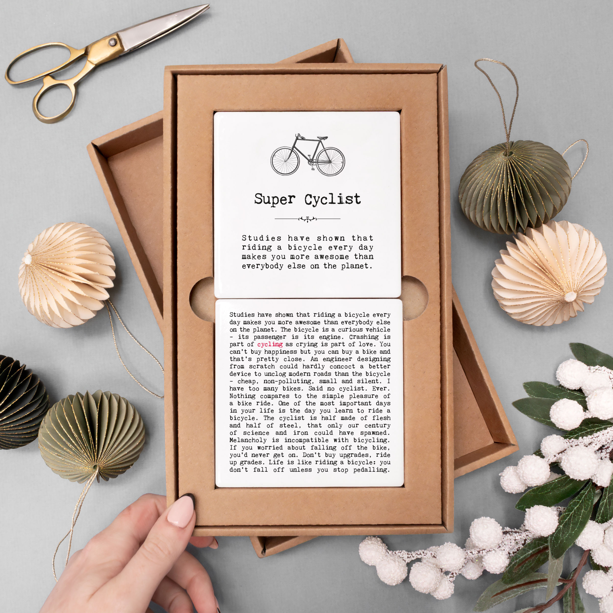 Cyclist Ceramic Coaster Set in Gift Box