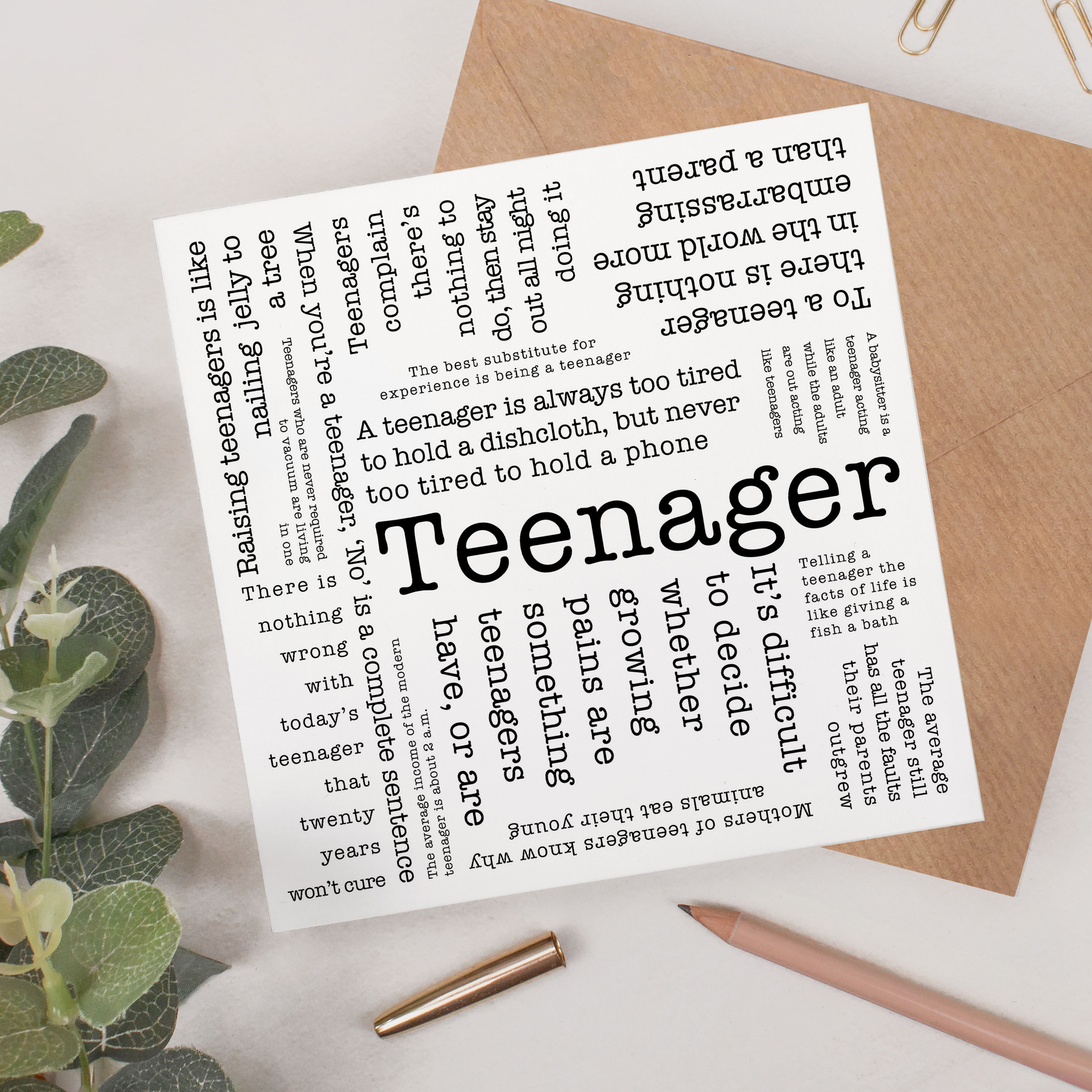 Teenager Funny Word Cloud Birthday Card