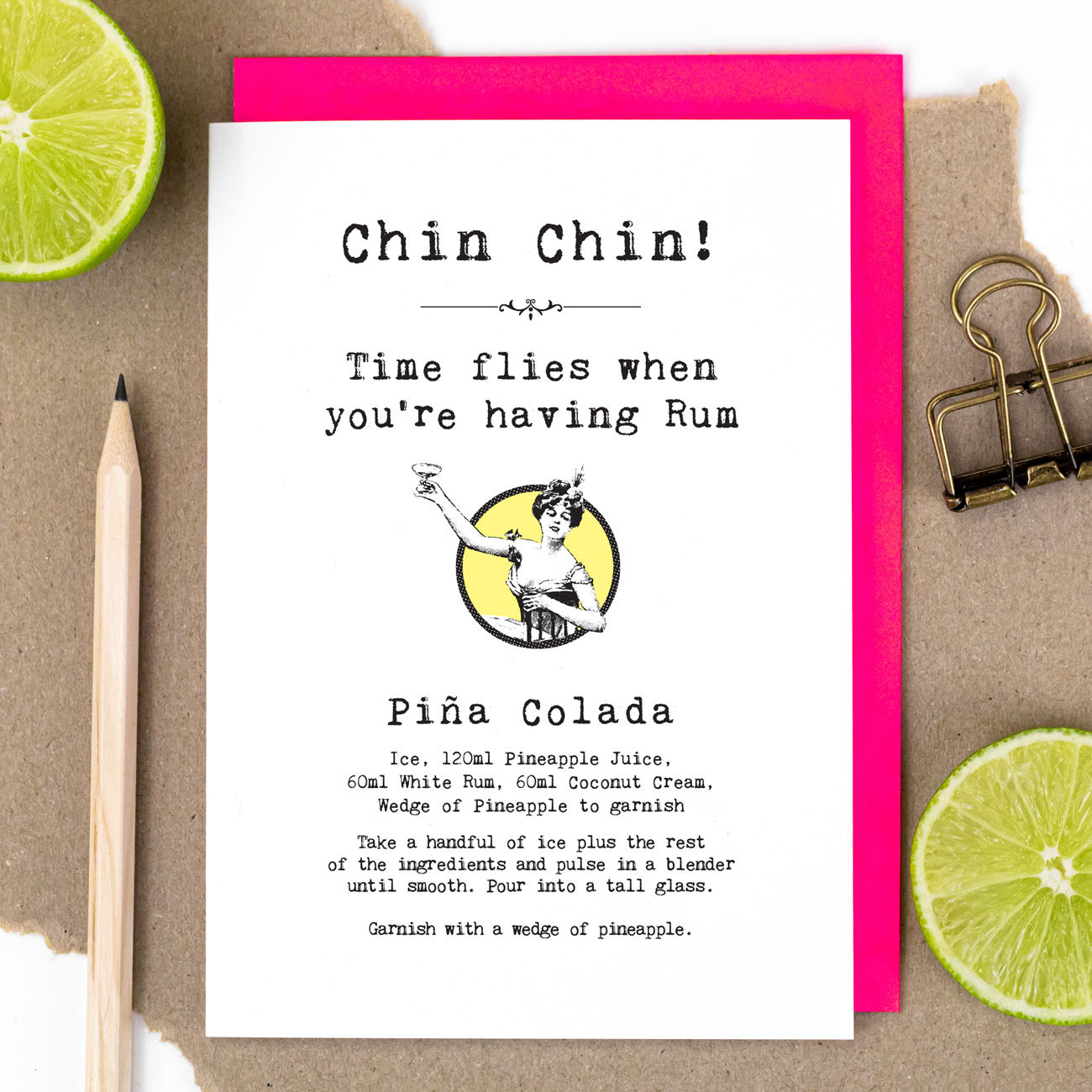 Piña Colada Birthday Card with Cocktail Recipe
