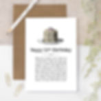 50th birthday card with a paragraph of funny quotes and a vintage cake illustration