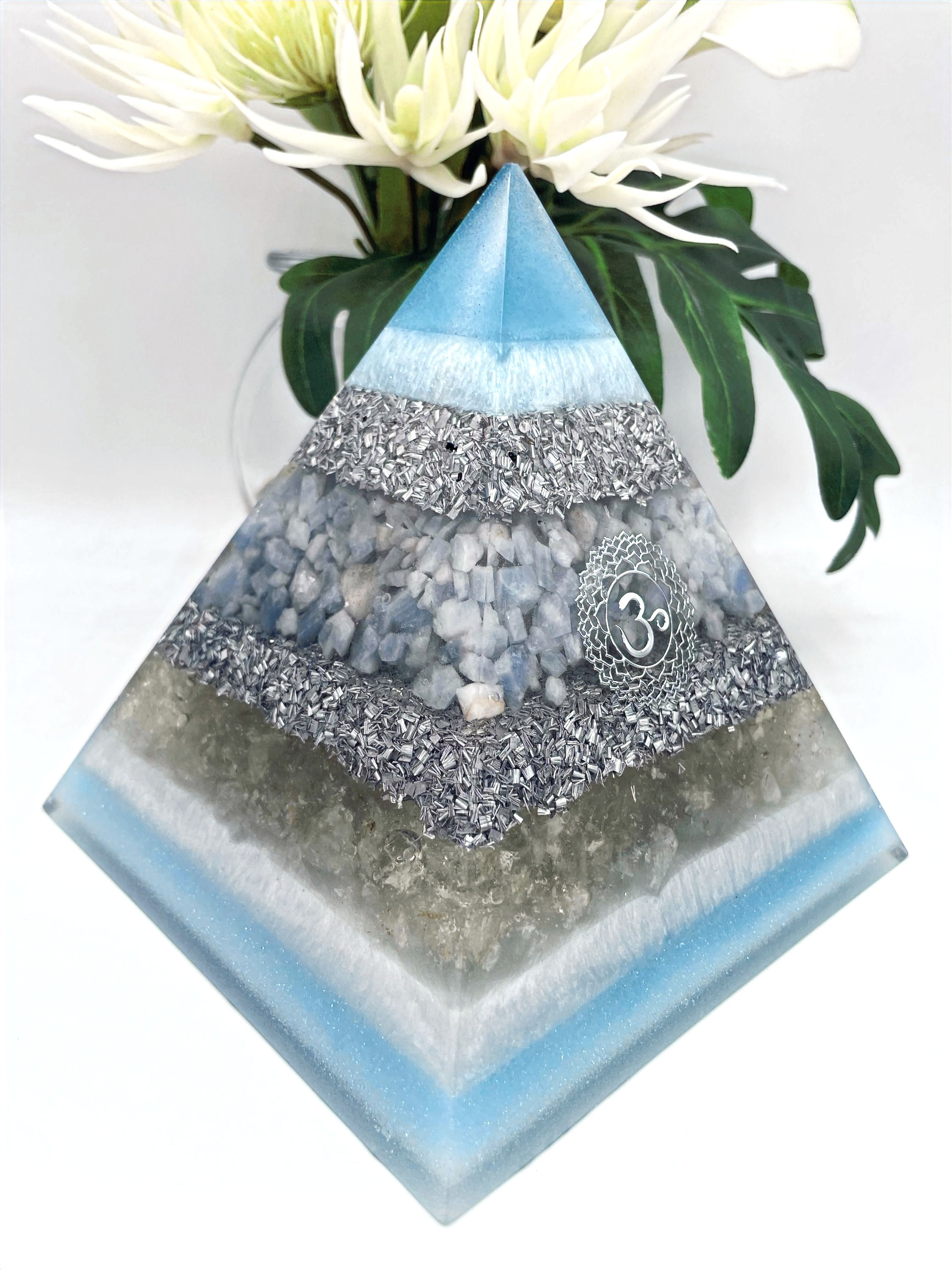 Blue Calcite & Clear Quartz Crystal Orgonite