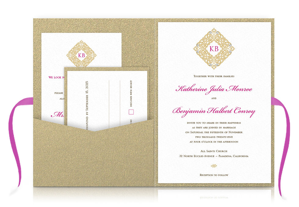 Thumbnail: gold ornamental custom wedding invitation pocket folio