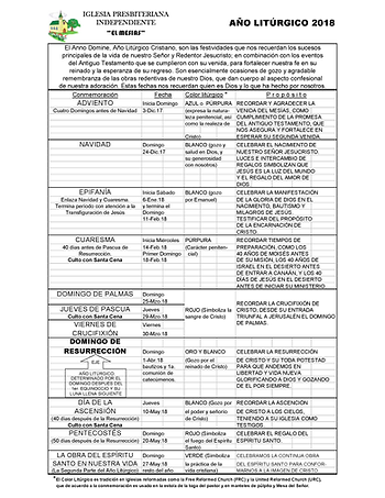 Click para agrandar. Calendario Litúrgico 2018.