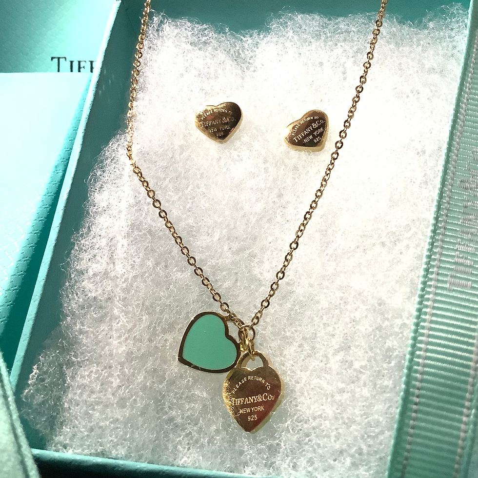 Thumbnail: Collar corazón verde dorado y aretes oro rosado