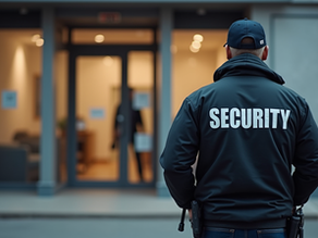 Licensed security guard protecting a business entrance