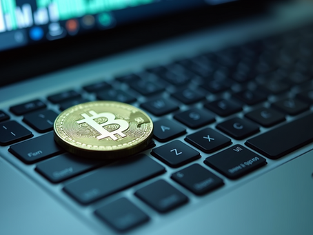 Digital coin on keyboard representing low fee cryptocurrencies