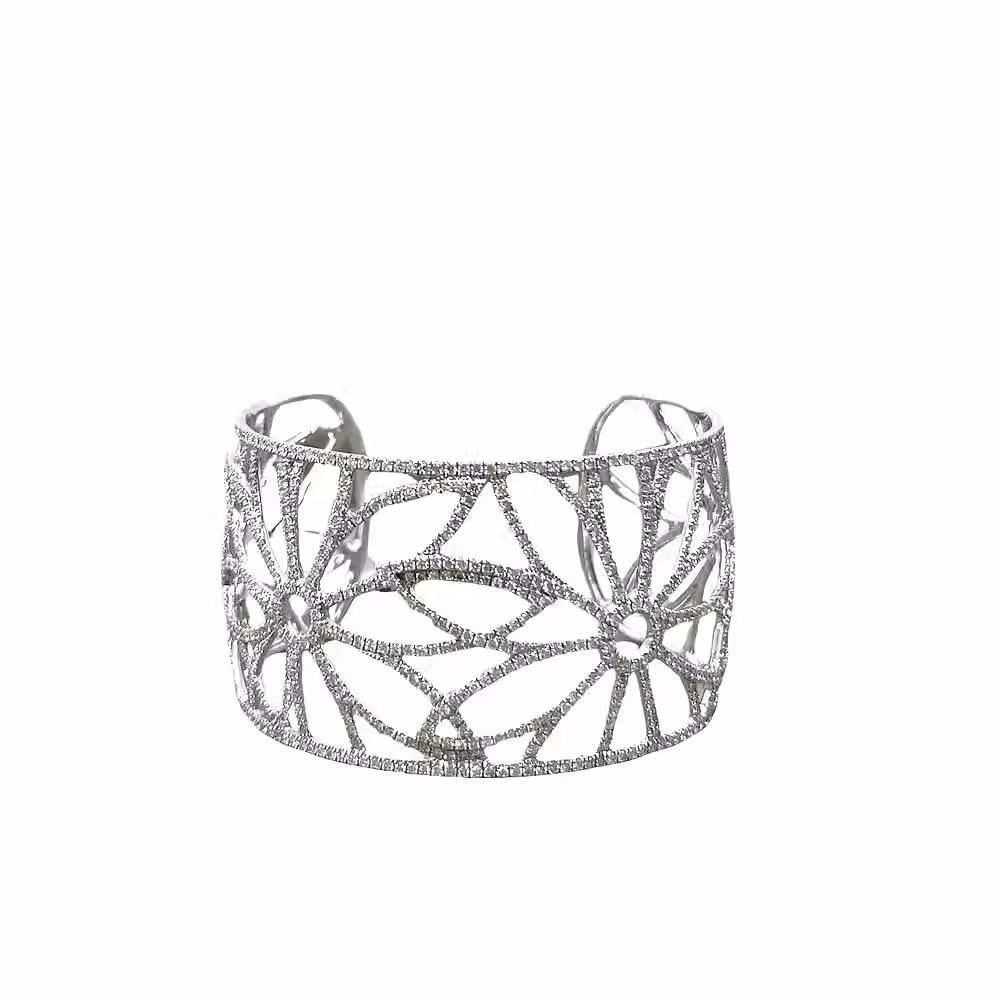 Flower Motif Diamond Cuff in 18 karat Gold with 8.55 carats in Diamonds