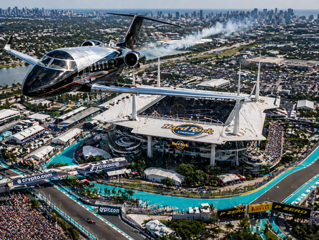 Private Jet flying over Hard Rock Stadium during Formula 1
