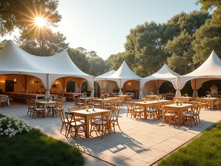 Outdoor event setup with tents and seating
