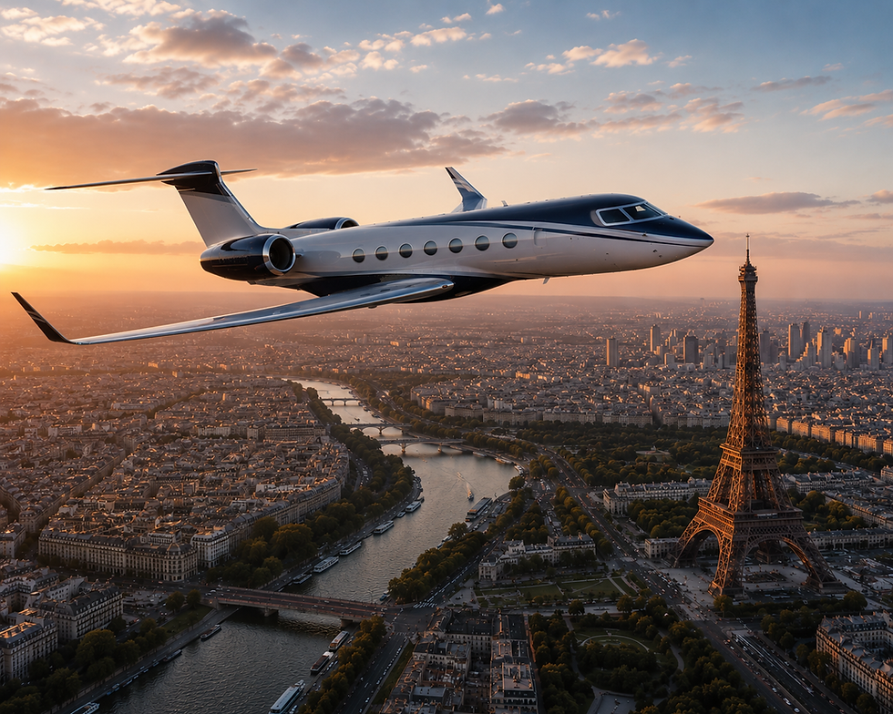 G7 Private Jet flying over Paris.