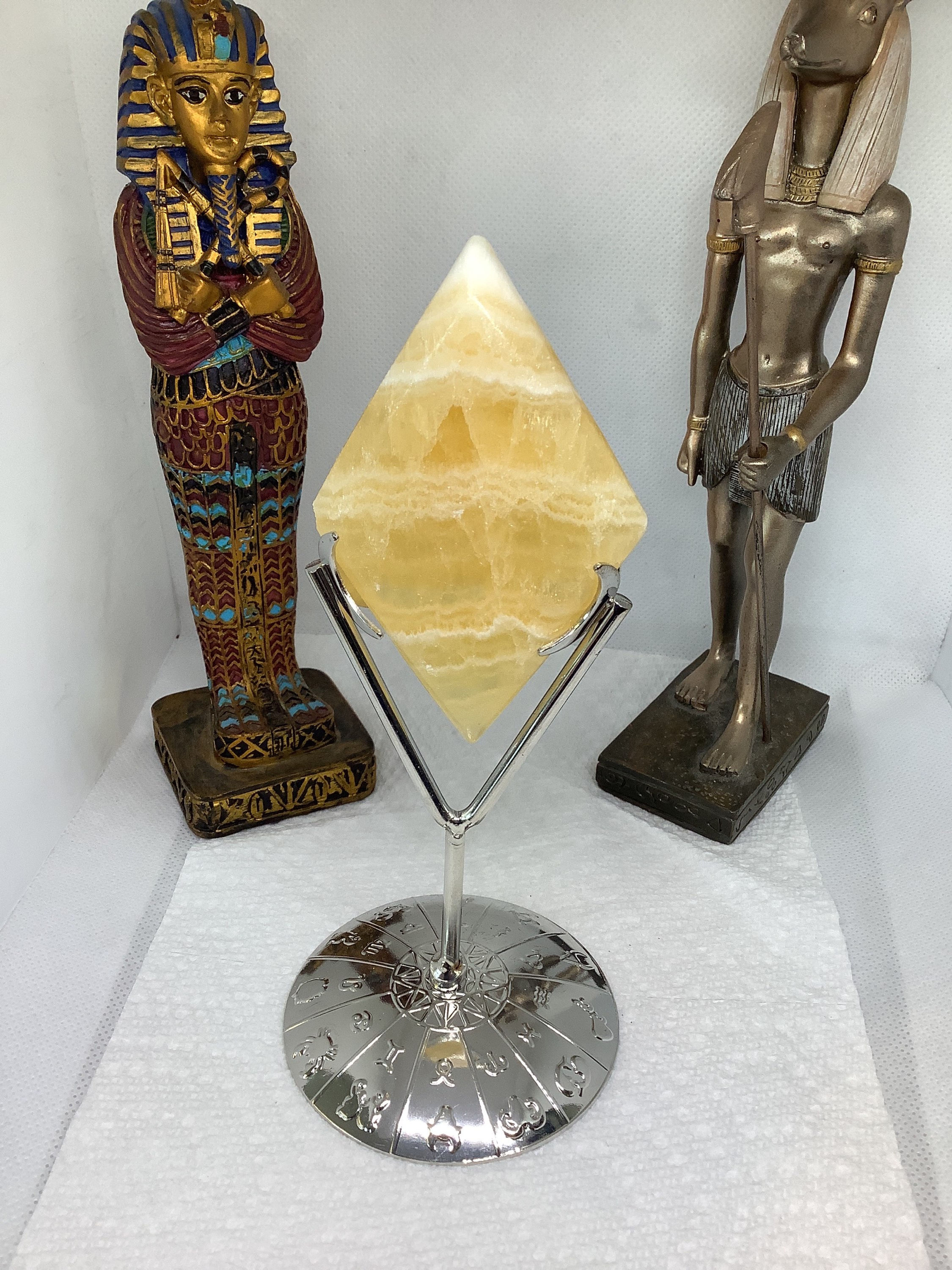 Orange calcite diamond carved Crystal