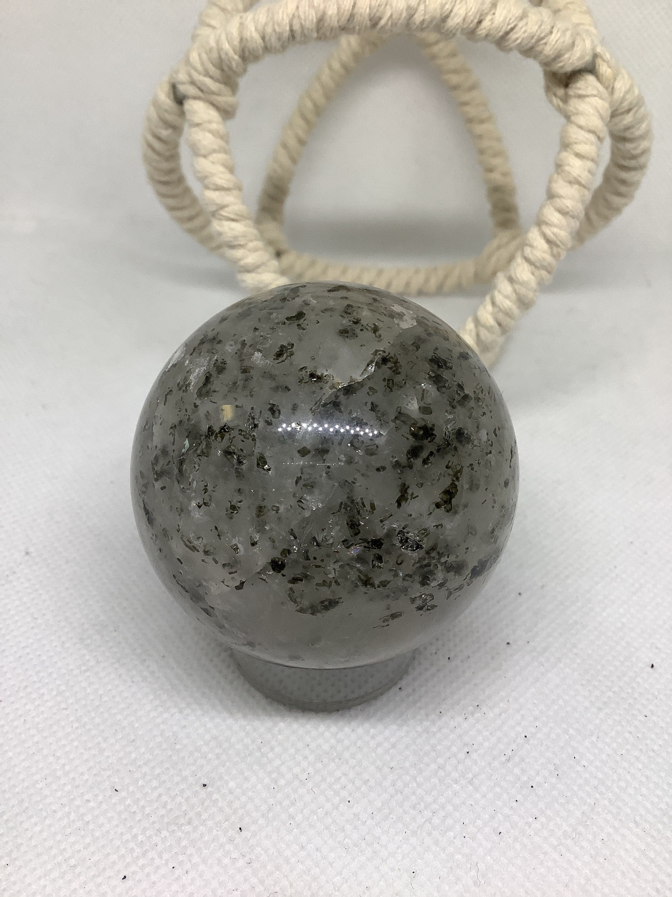 Green Tourmalated Oblisk Quartz Crystal Sphere