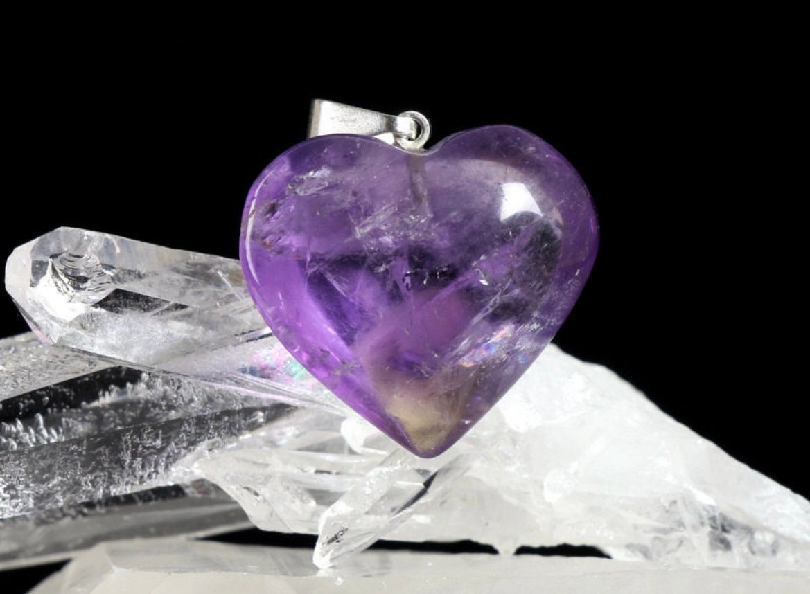 Natural Amethyst Carved Heart Pendant 