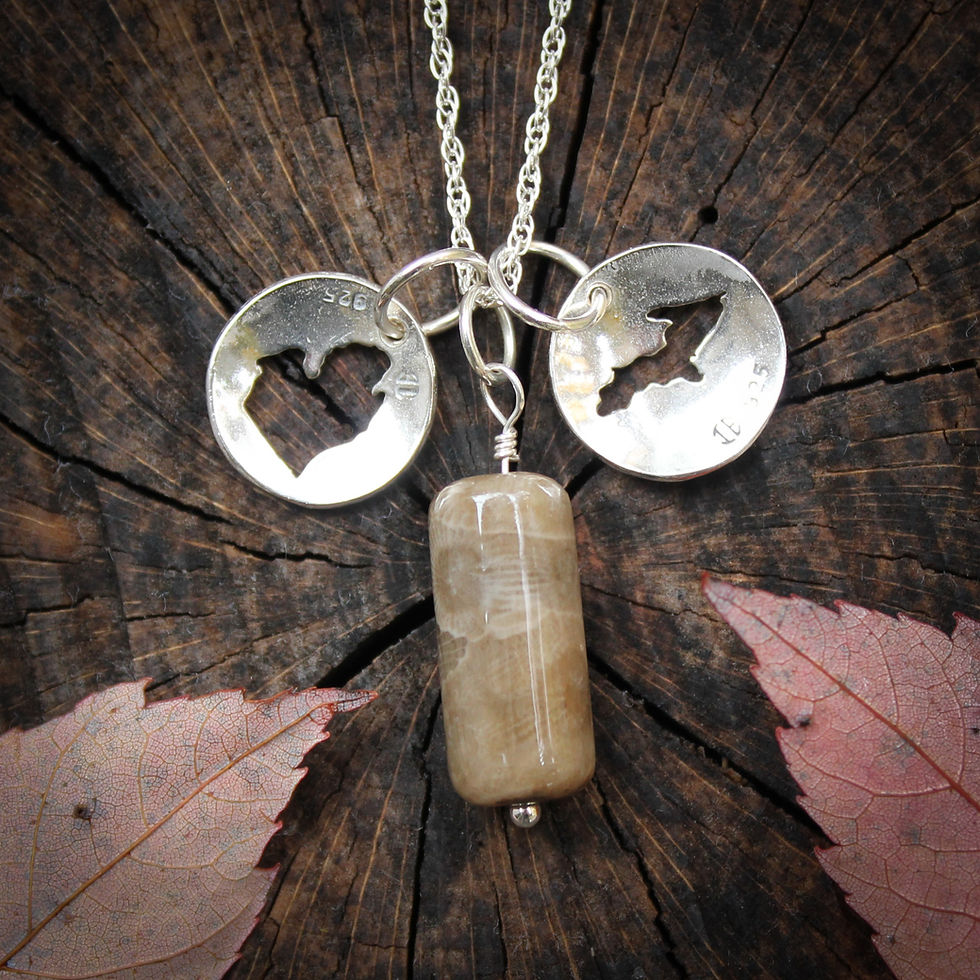Thumbnail: Petoskey stone and Michigan charm necklace