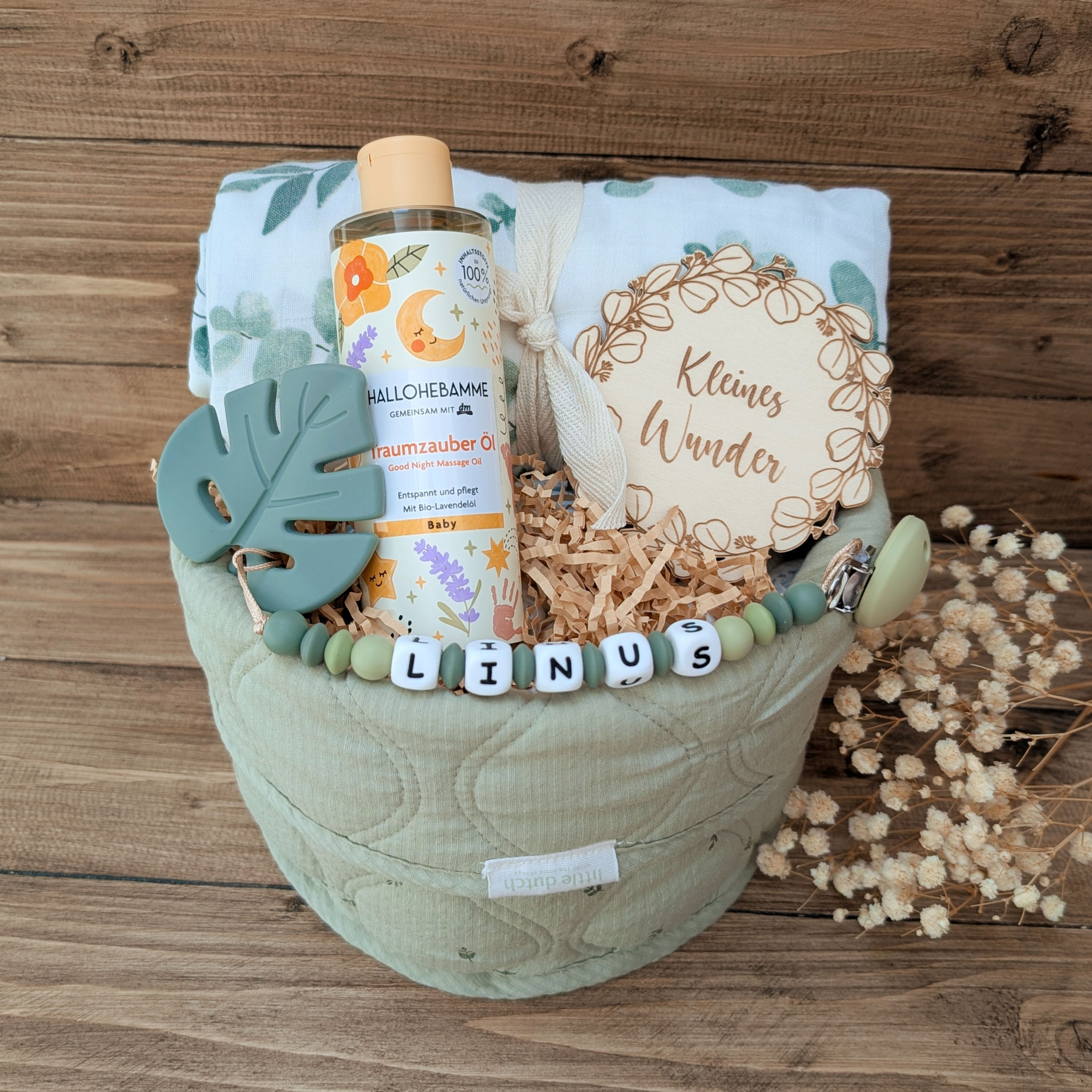 Geschenkkorb "Eukalyptus" mit Windeln