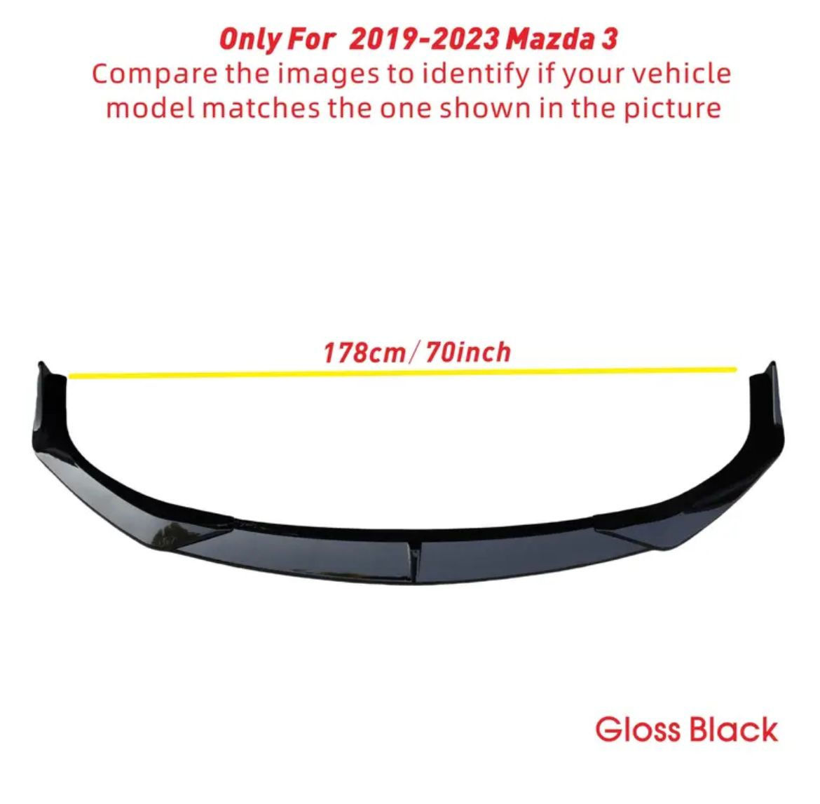 Mazda 3 2019–2023 Gloss Black Front Bumper Lip