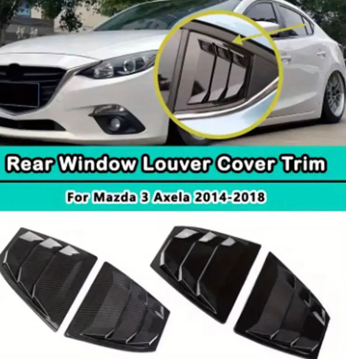 Mazda 3 2014–2018 Side Rear Window Louvers – Carbon Fiber Print ABS (Pair)