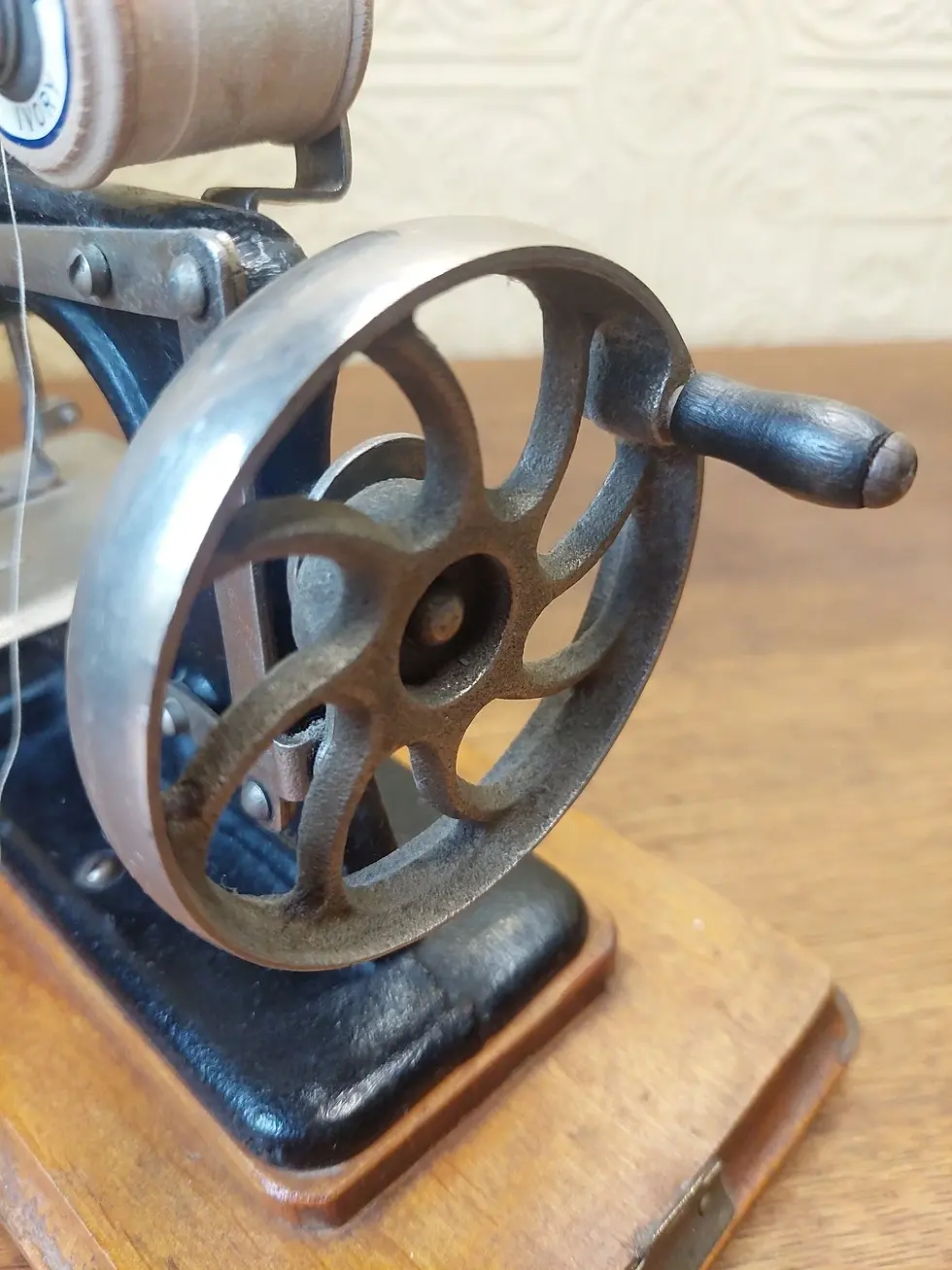 Thumbnail: Vintage German "Baby" Hand Crank Sewing Machine With Original Case