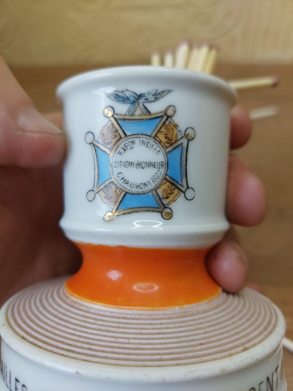 Thumbnail: Vintage French Ceramic Pyrogene "Mugnier Aperitif" Match Striker Holder