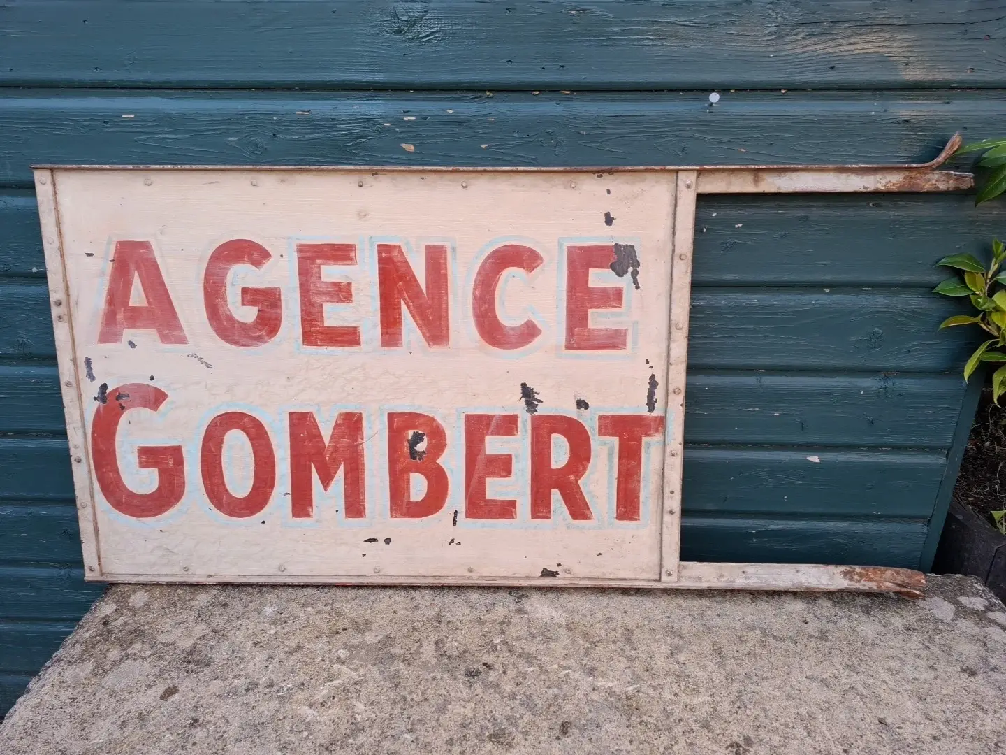 Vintage French Hand Painted Advertising Sign "Agence Gombert"