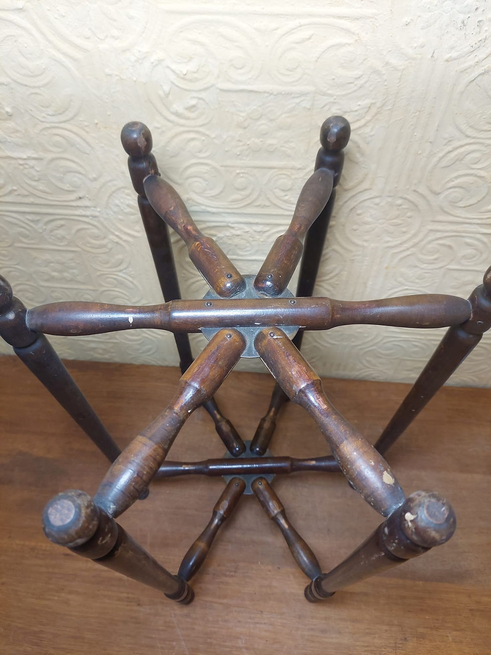 Thumbnail: Antique Elegant Wooden Cake Stand With Crystal Plates