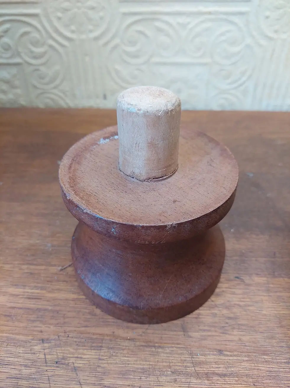 Thumbnail: Antique Argentinian "Giomi" 2 Piece Wooden Milliners Hat Stand Block