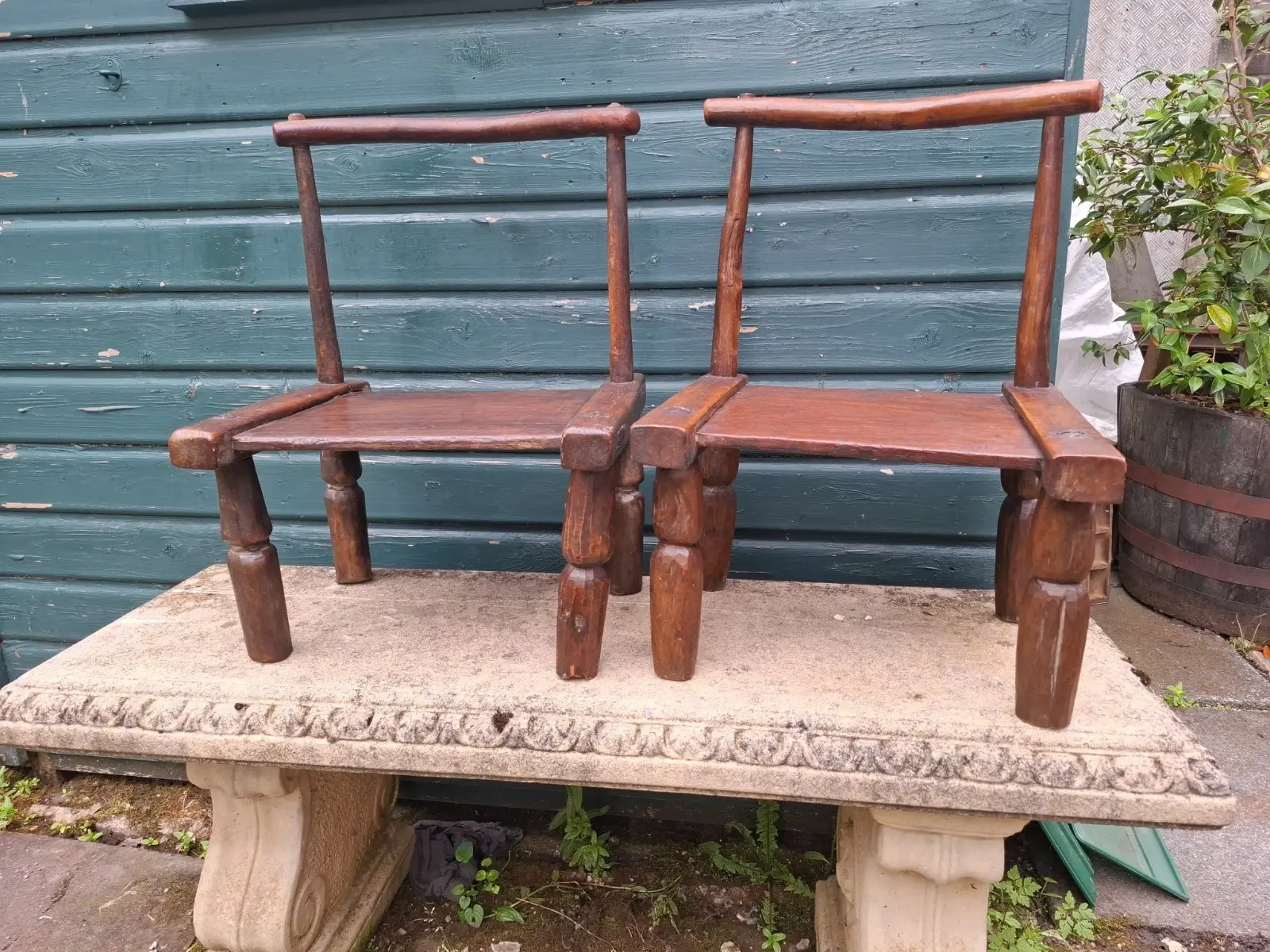 2 Antique African Tribal Hand Carved Baoule Chairs