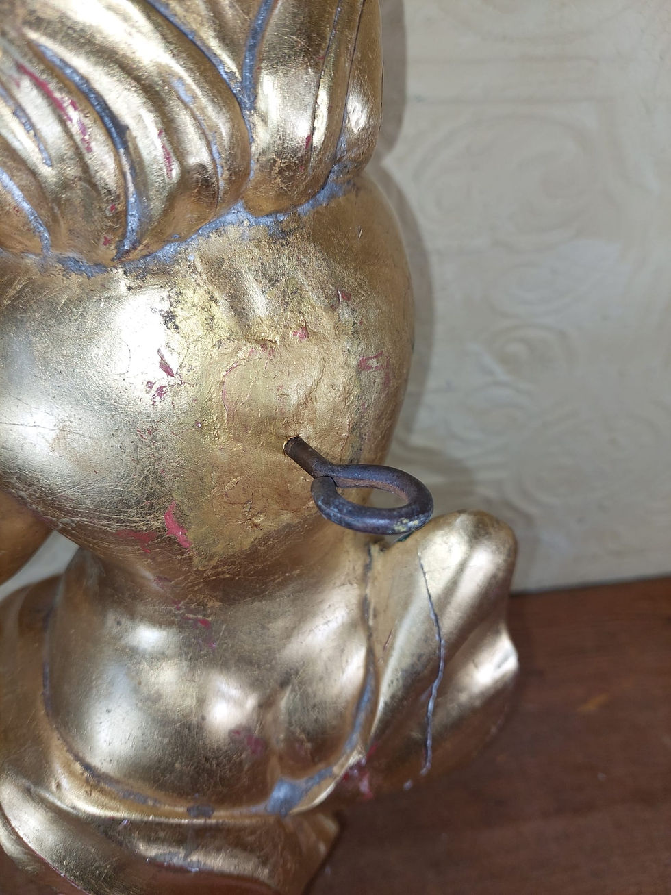 Thumbnail: Antique 19th Century Carved Wooden Gilded Cherub Putti Angel