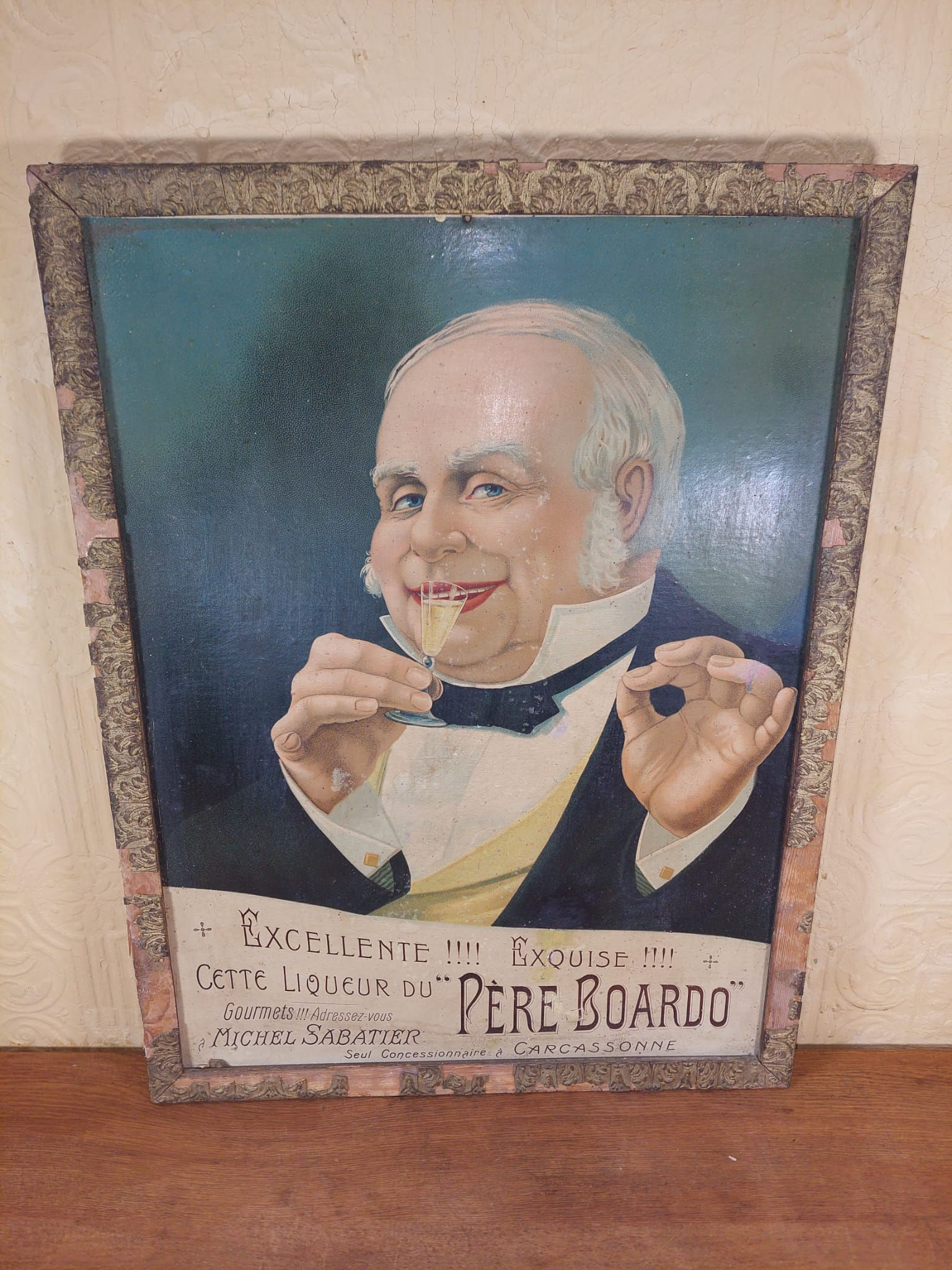 19th Century French "Pere Boardo Liqueur" Advertising Board
