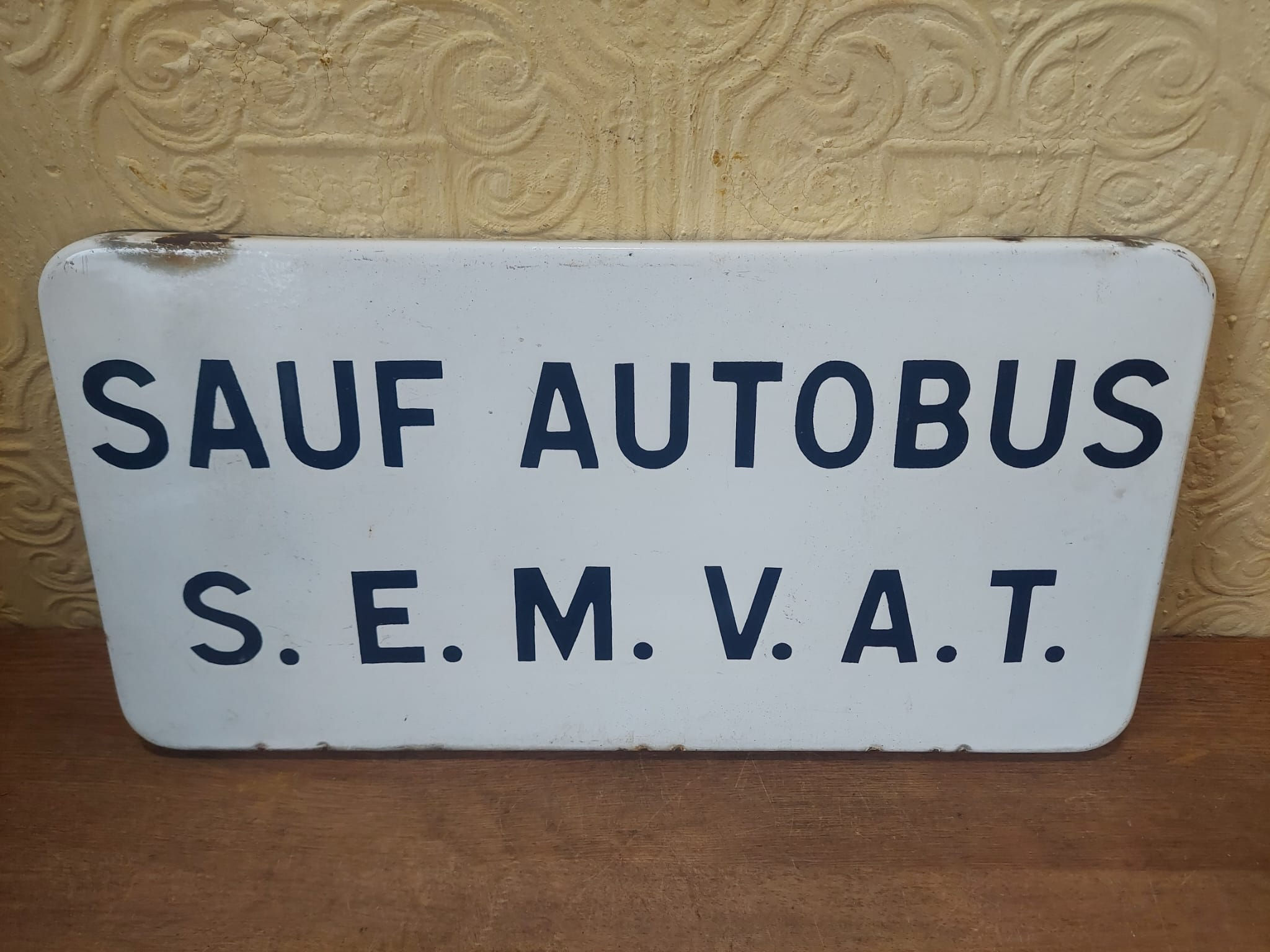Vintage French Original Enamel "Buses Only" Sign 1979