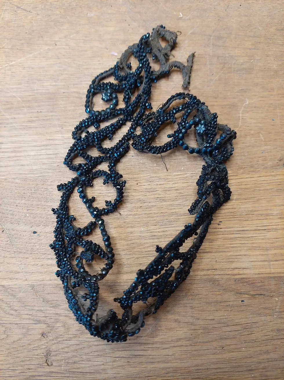 Thumbnail: Antique French Hand Stitched Mourning Hats Bonnets & Bag With French Jet Trim