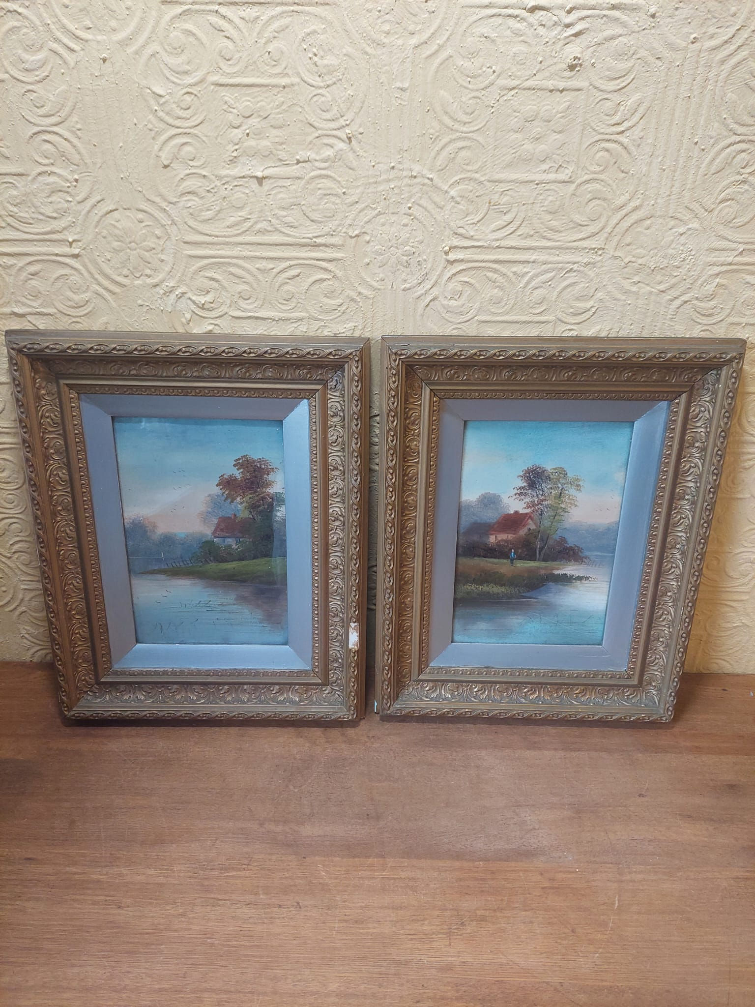 Pair Of Antique Framed Watercolour Paintings Of The Countryside