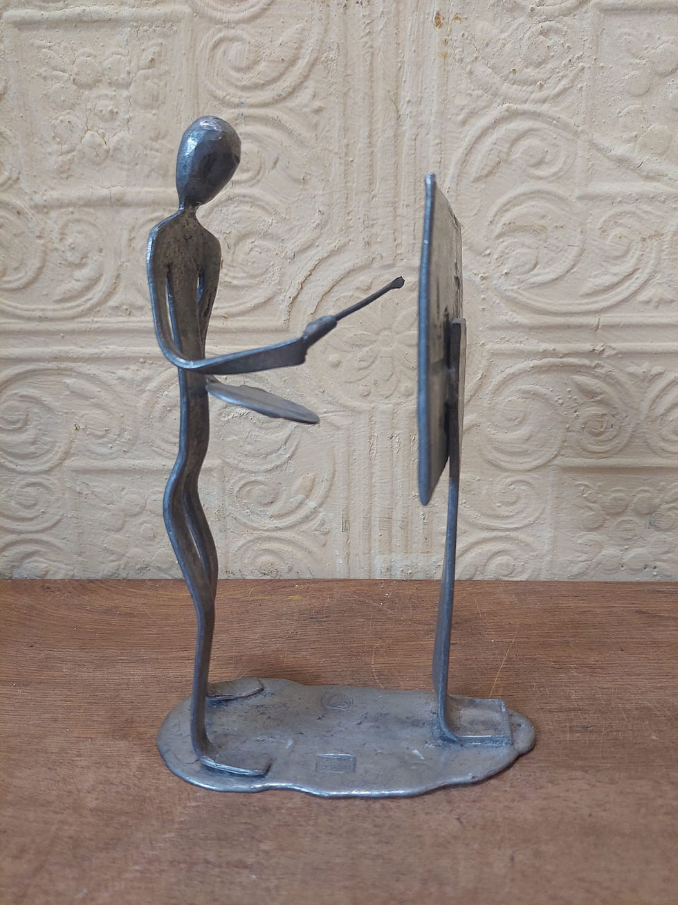 Thumbnail: Vintage French Pewter Metal Sculpture Of An Artist Painting With An Easel