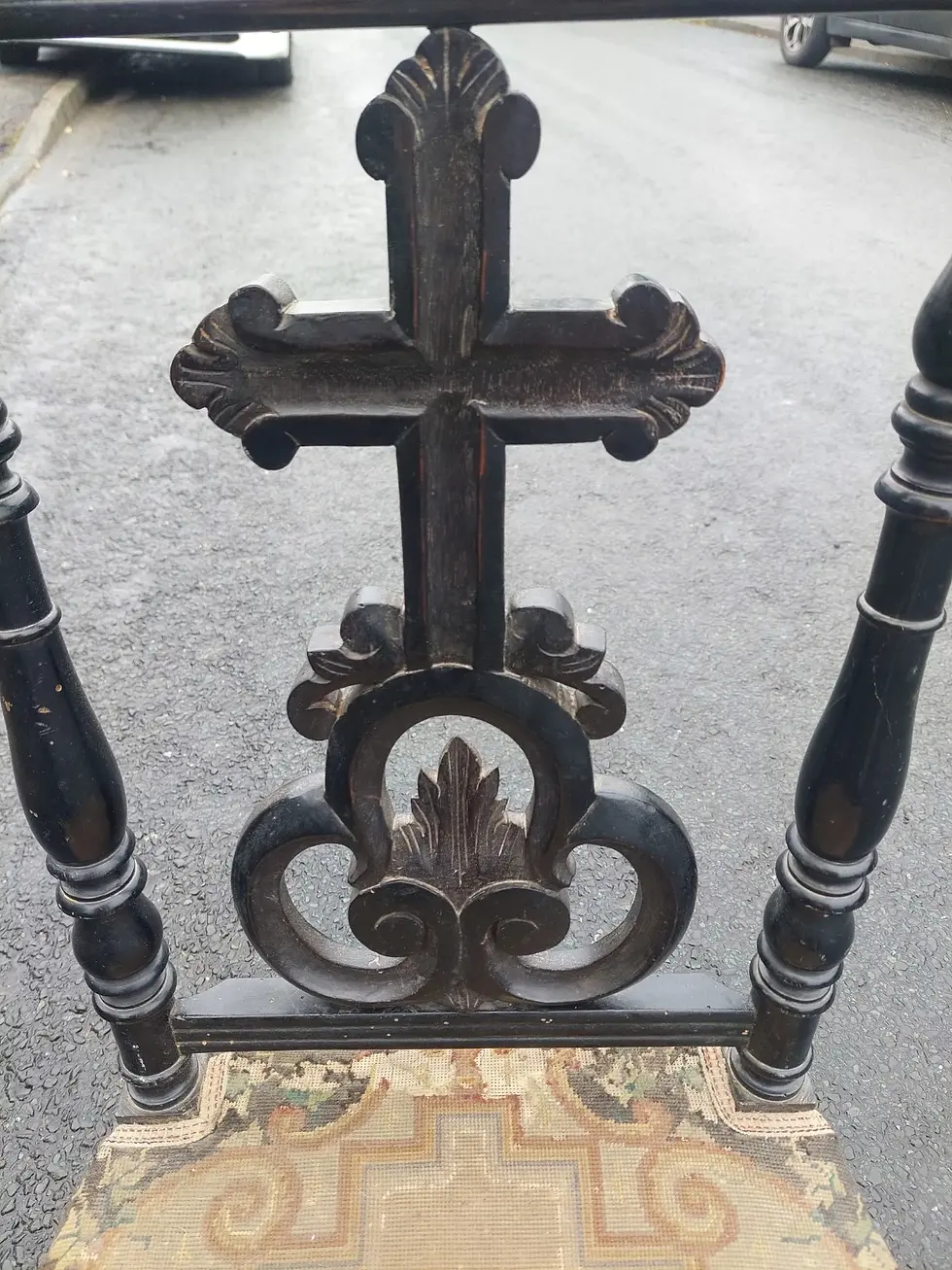 Thumbnail: Antique French Prayer Chair Kneeler Ebonized Wood