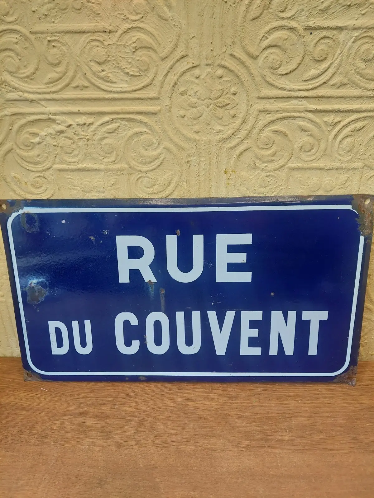 Vintage French Enamel Street Sign "Rue Du Couvent"