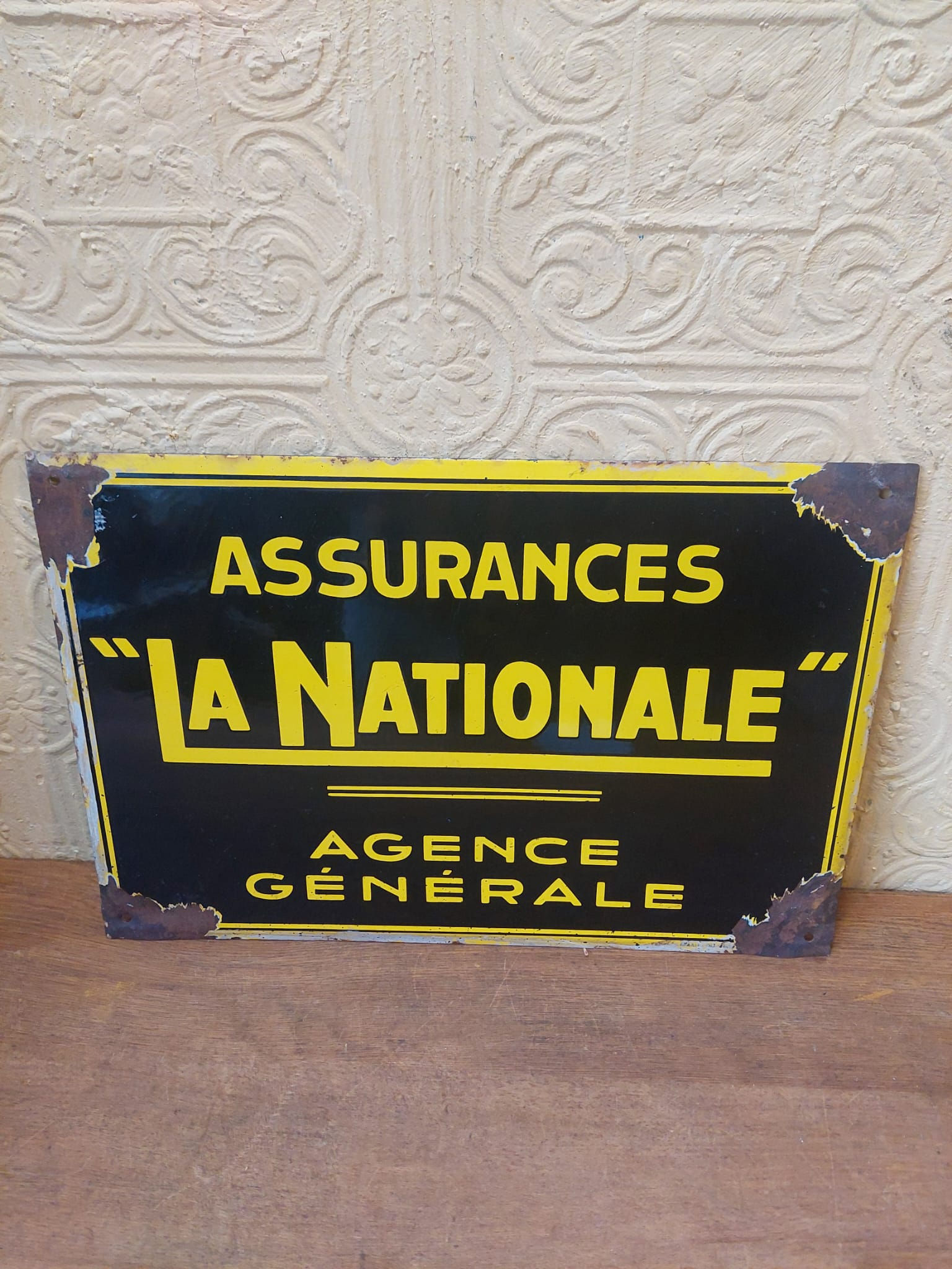 Vintage Original French Enamel Advertising Sign "La Nationale" Insurance