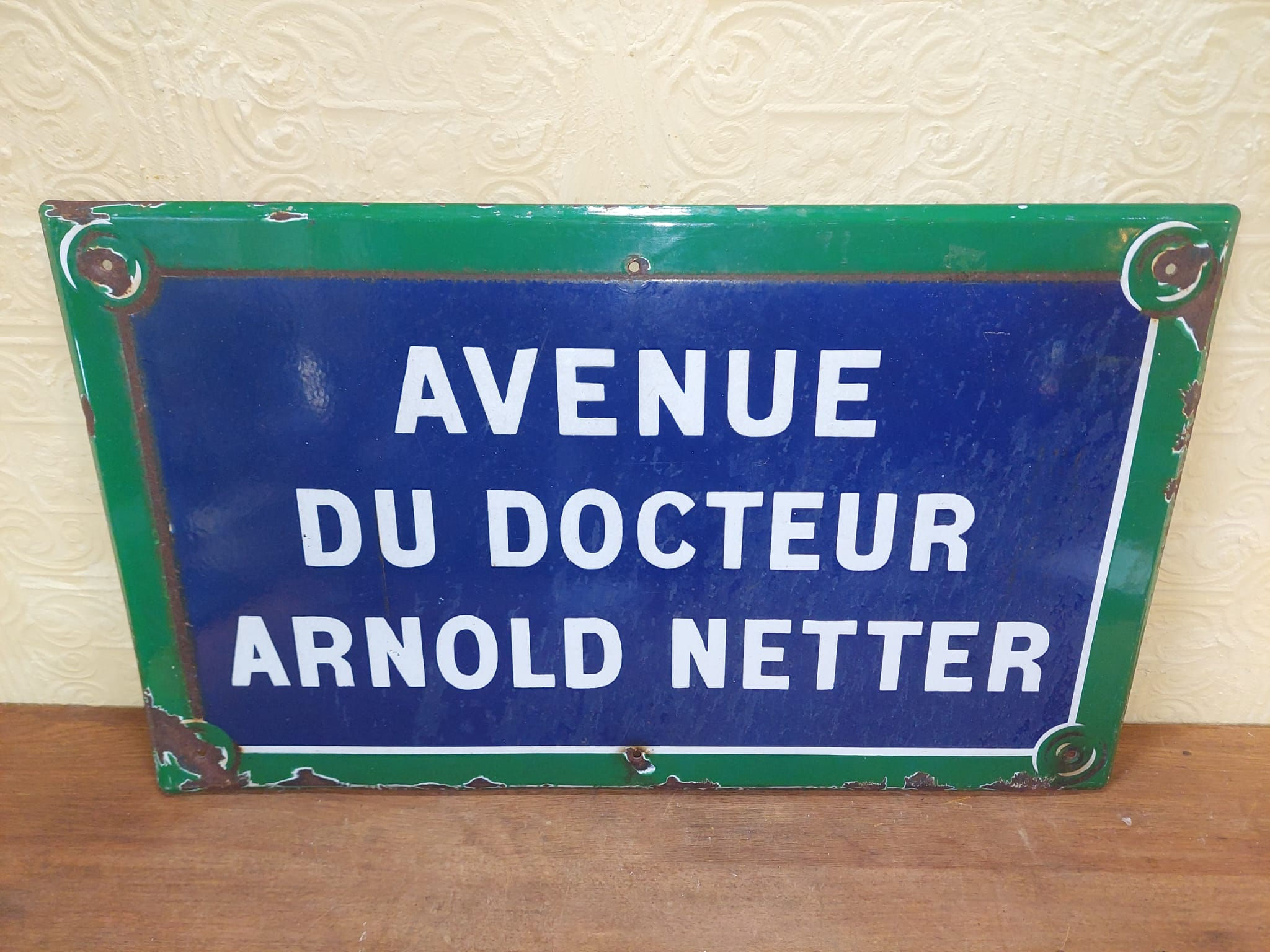 Large French Original Enamel Steet Sign "Avenue du doctuer Arnold Netter"