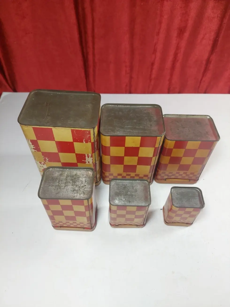 Thumbnail: Set Of 6 Vintage French Kitchen Storage Cannisters Tins