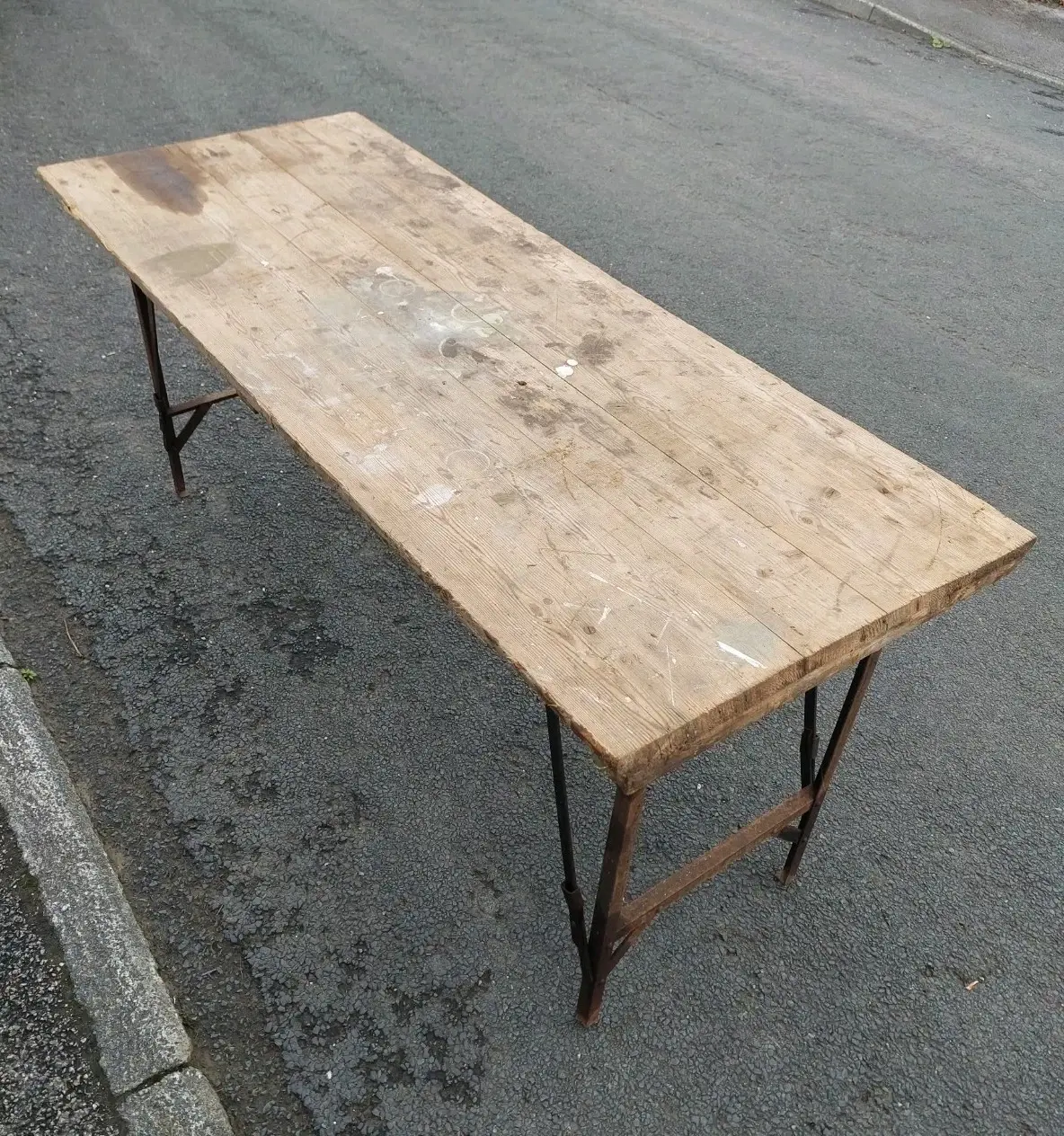 Vintage Large Folding Military Table With Pine Top