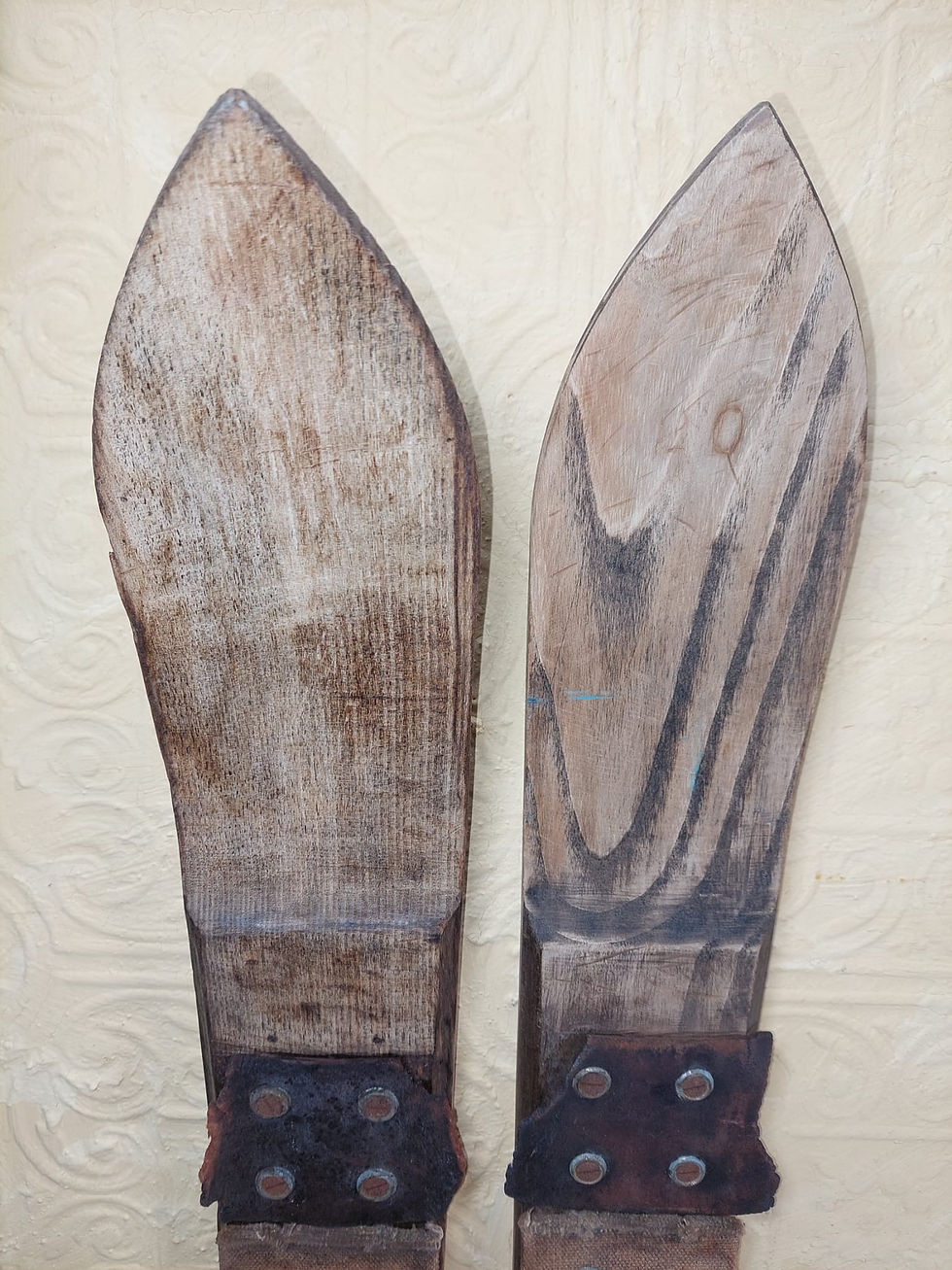 Thumbnail: Pair Of Antique Short Wooden Curved Skis