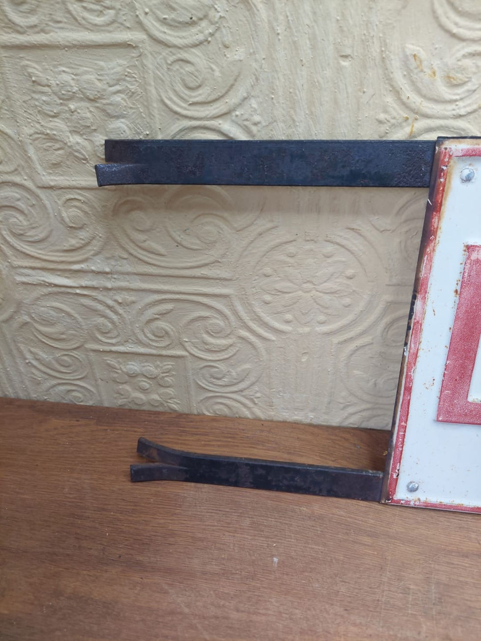 Thumbnail: Vintage French Double Sided "Drogerie" Pressed Metal Drug Store Sign