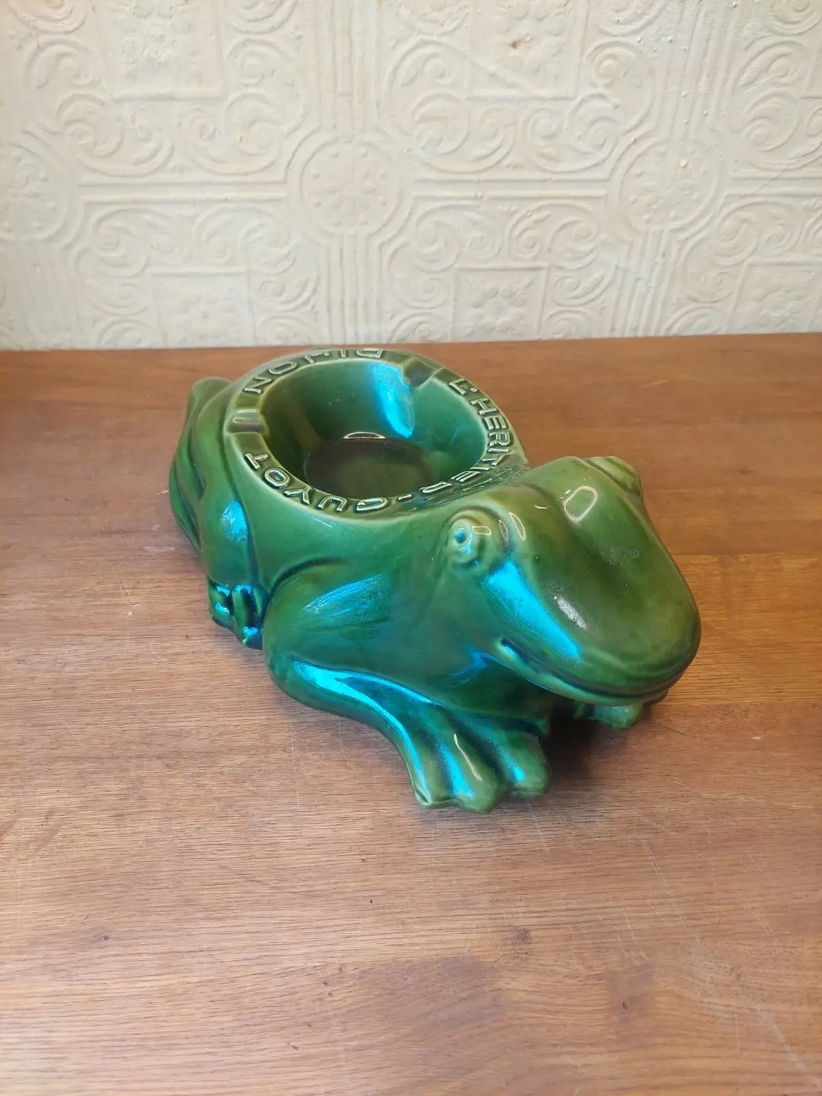 Vintage French Extra Large Advertising Frog Ashtray "L'Heritier-Guyot Dijon"