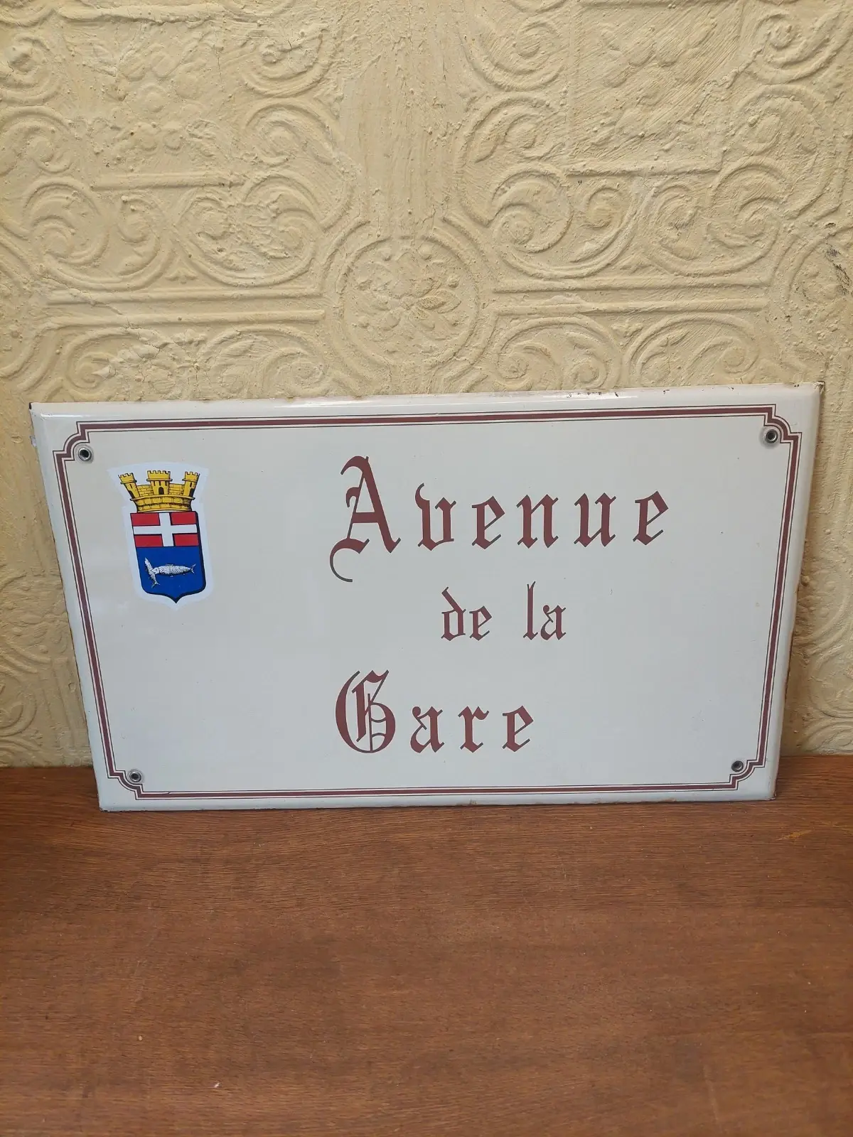 Vintage French Enamel Street Sign "Avenue De La Gare"