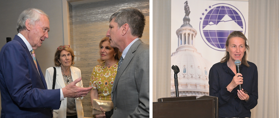 (L-R) Senator Ed Markey (D-MA) speaking with Dr. Henry Ben Morgenthau IV, President Emerita Carolyn Mugar, and Co-Chair Talin Yacoubian; French National Assembly Member Astrid Panosyan-Bouvet