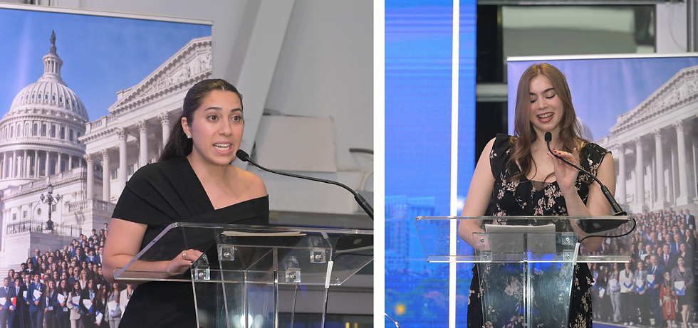 Tamar O'Brien Barsamian and Susanna Kharatyan address guests at the Armenian Assembly Celebration of Service in Boston